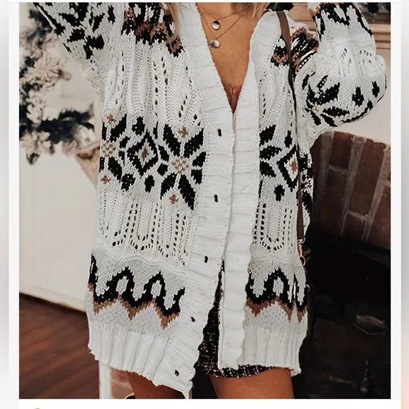 Nordic Snowflakes Open Knit Cardigan
Eclectic Grandpa Sweater - Picture 3 of 9